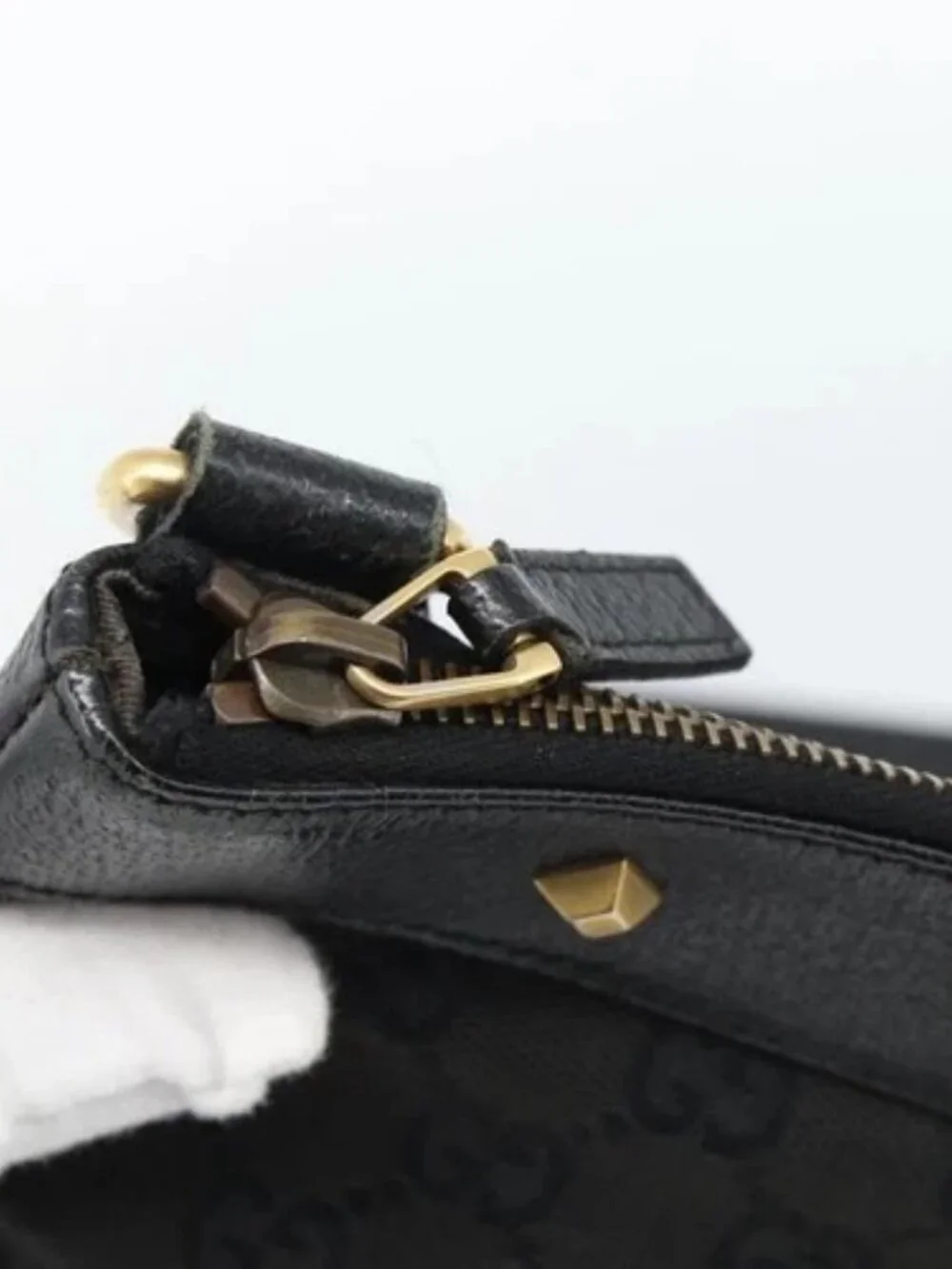 GUCCI GG Canvas Shoulder Bag Black Gold 120893 Auth ka4999